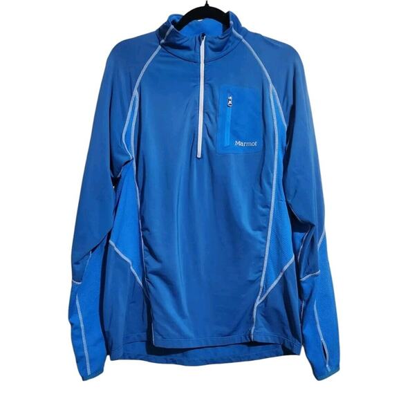 Marmot Shirt Men's Large Blue Two Tone Tech Lightweight ¼ Zip Pullover Baselayer - Picture 1 of 15
